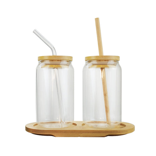 Glass Tumbler with Sustainable Bamboo Lid & Straw (350ml)