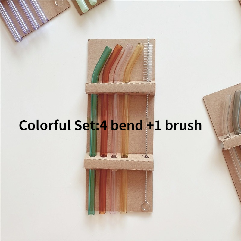 Premium Reusable Glass Straw Set (4-Pack) with Cleaning Brush
