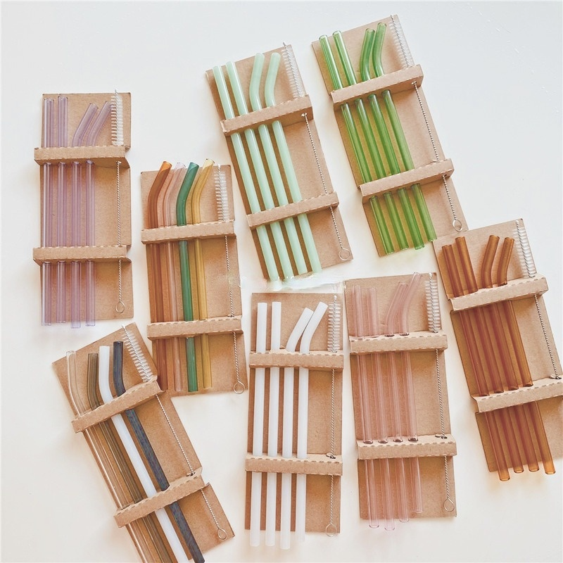 Premium Reusable Glass Straw Set 4-Pack with Cleaning Brush - EcoLeaf Essentials