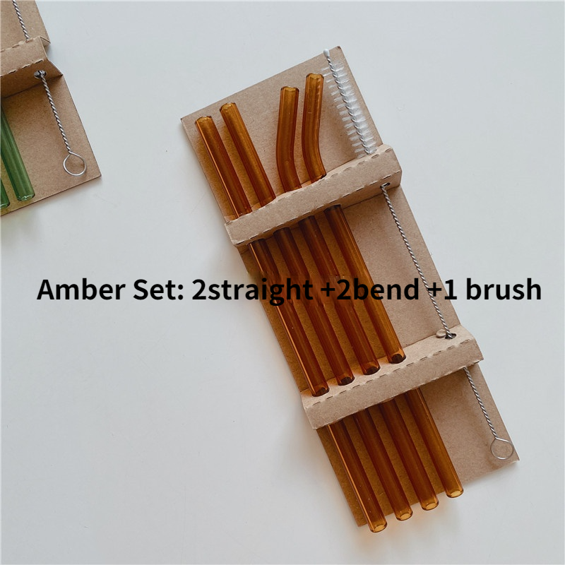 Premium Reusable Glass Straw Set (4-Pack) with Cleaning Brush