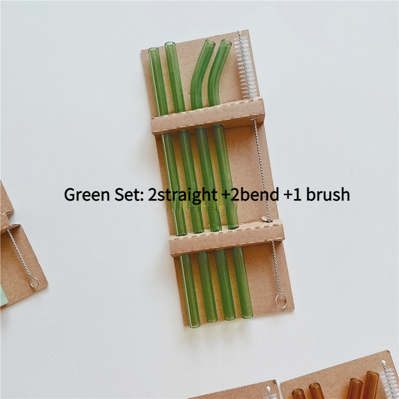 Premium Reusable Glass Straw Set (4-Pack) with Cleaning Brush